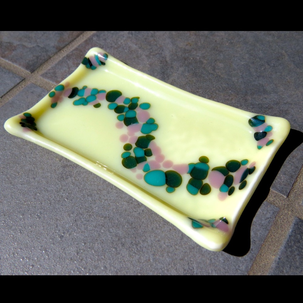 Handmade vanilla milk glass soap dish vintage